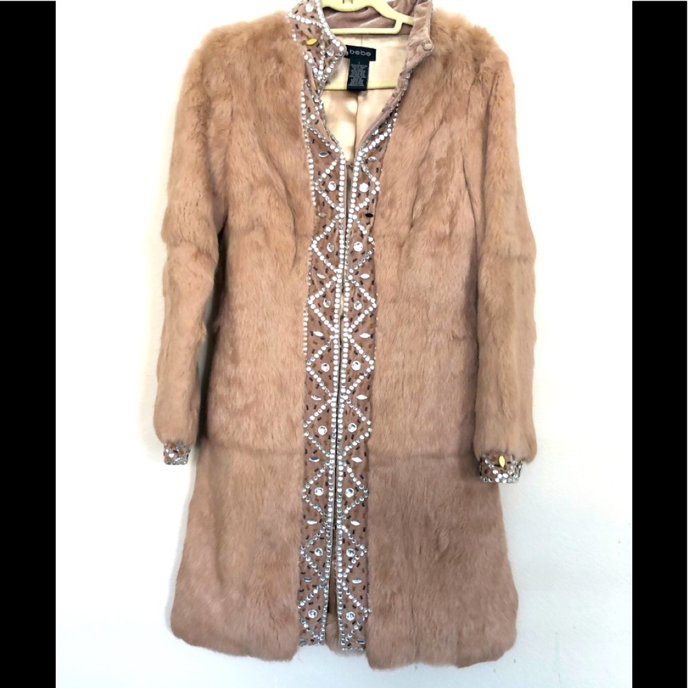 RARE BEBE FUR COAT W/ RHINESTONES